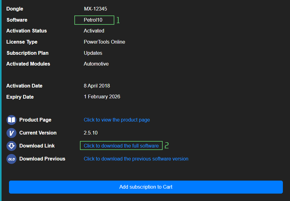 Link to Download Petrol10 Software from License Manager Page
